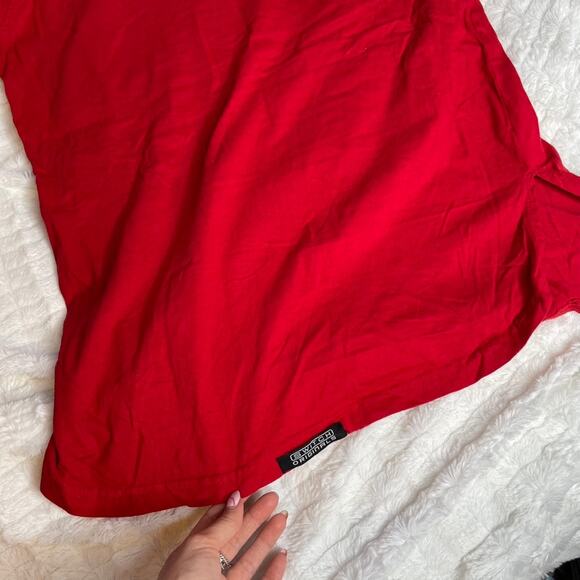 SWITCH‎ REMARKABLE Large Red Short Sleeve Zipper Cutout Distressed Tee Shirt - Picture 4 of 4